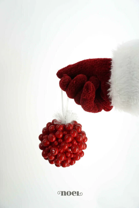 Bola decorada Natal berry c/ galho vermelho/branco - 10cm c/3