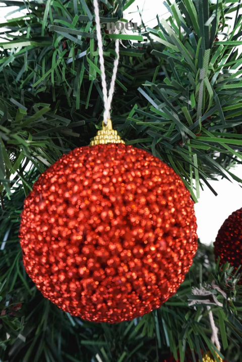 Bola decorada Natal Vermelho - 8cm c/3