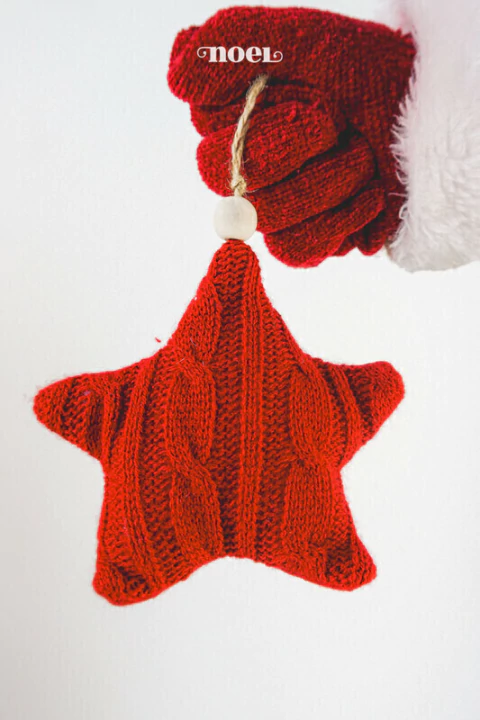 Pendente Natal estrela tricô/lã vermelho - 12cm