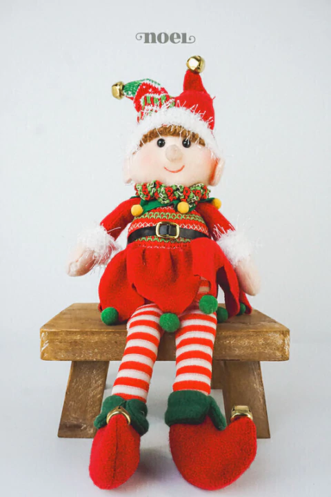 Duende sentado vermelho/verde/branco - 45cm