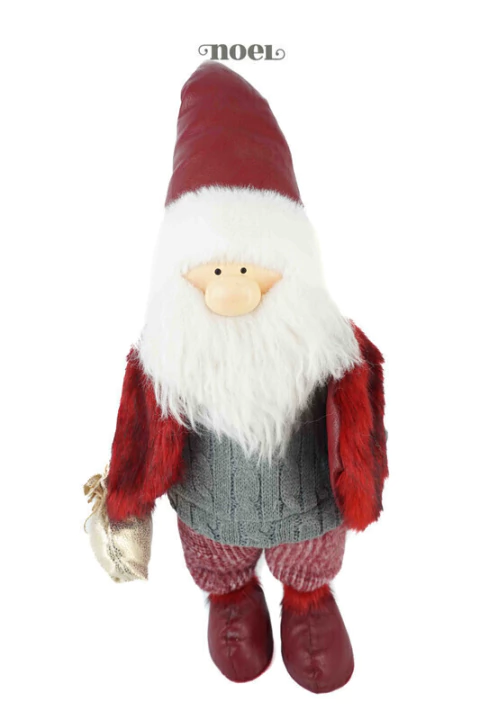 Papai Noel em pé c/ presente bordô/cinza - 50cm