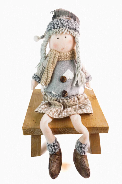 Boneca tecido sentada cinza/marrom - 70cm