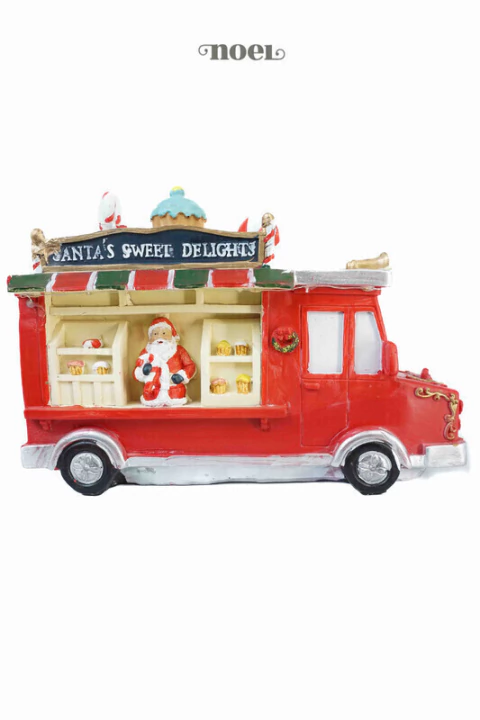 Vila Natalina Truck Santa´s Sweet Delights c/ Led/Movimento Vermelho/Branco - 20cm - 3 Pilhas AA