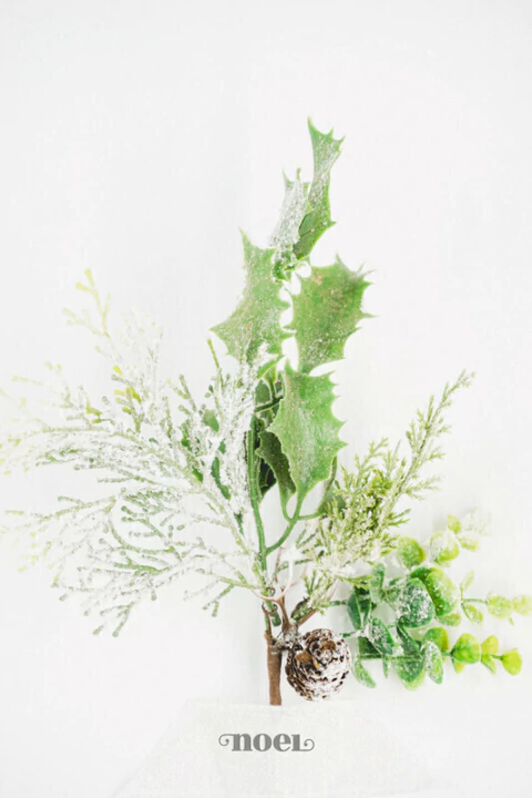 Galho natalino berry c/ pinha branco/verde/marrom - 35cm c/1