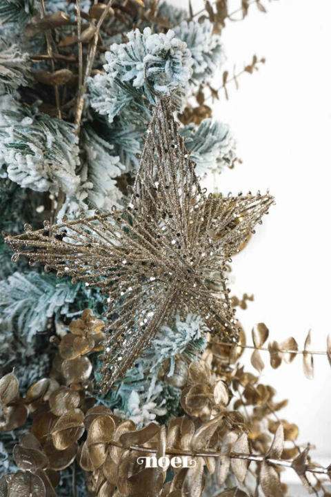 Pendente Natal estrela champanhe c/ glitter - 20cm