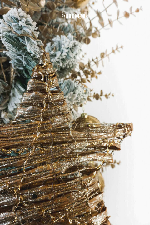 Pendente Natal estrela estilo vime c/ glitter dourado/nude - 35cm