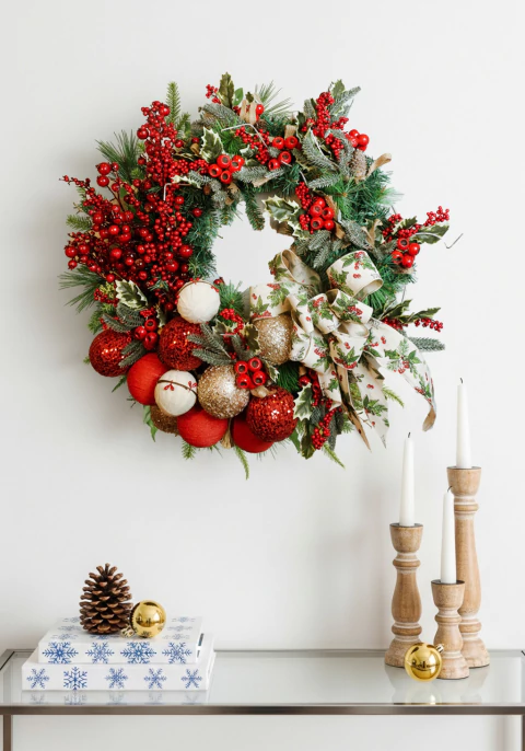 Kit Guirlanda Faça Você Mesmo Rústica Linho Berries Vermelho/Nude - 60cm