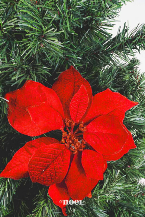 Flor natalina poinsettia tecido veludo c/ glitter vermelho - 27cm c/1 - comprar online