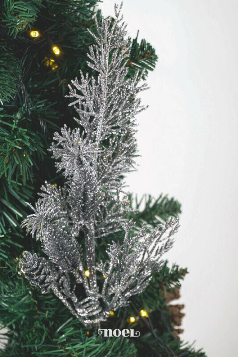 Galho natalino c/ glitter prata - 55cm c/1 - comprar online
