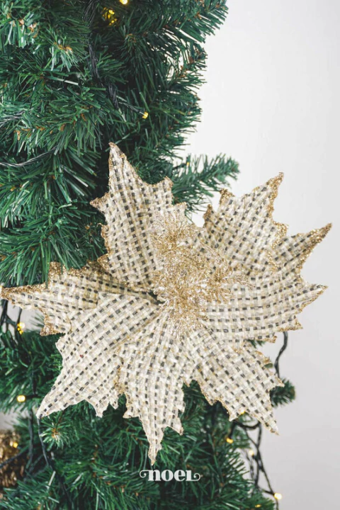 Flor natalina poinsettia tecido xadrez c/ glitter nude/prata/dourado - 35cm c/1 - comprar online