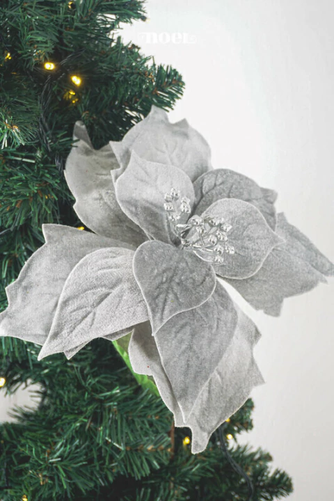 Flor natalina poinsettia tecido veludo prata - 63cm c/1 - comprar online