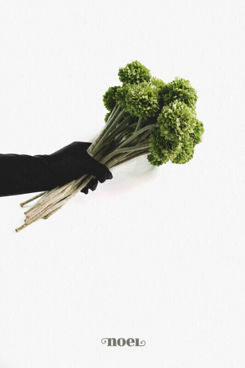 Buquê de flores permanentes realistas pompom pinóquio verde - 29cm