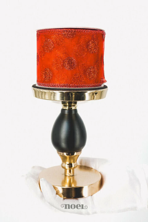 Fita Natal aramada organza poá glitter vermelho - 6,3cmx914m