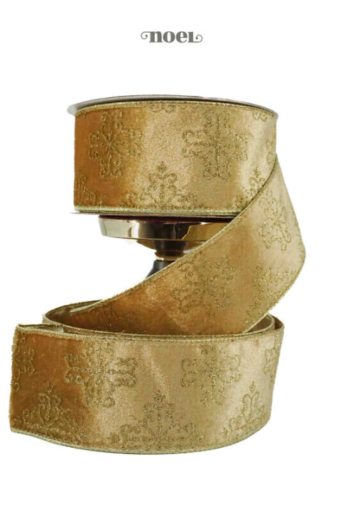 Fita Natal aramada c/ Flocos de neve Dourado - 6.3cmx9.14m - c/1