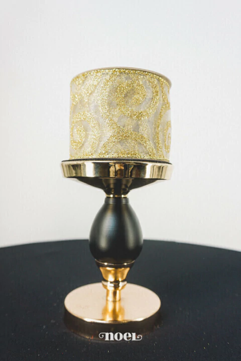 Fita Natal aramada organza c/ arabescos glitter dourado - 6,3cmx9,14m c/1