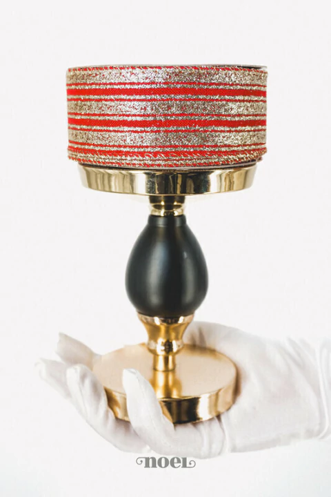 Fita Natal aramada c/listras glitter vermelho/dourado - 3,8cmx9,14m c/1