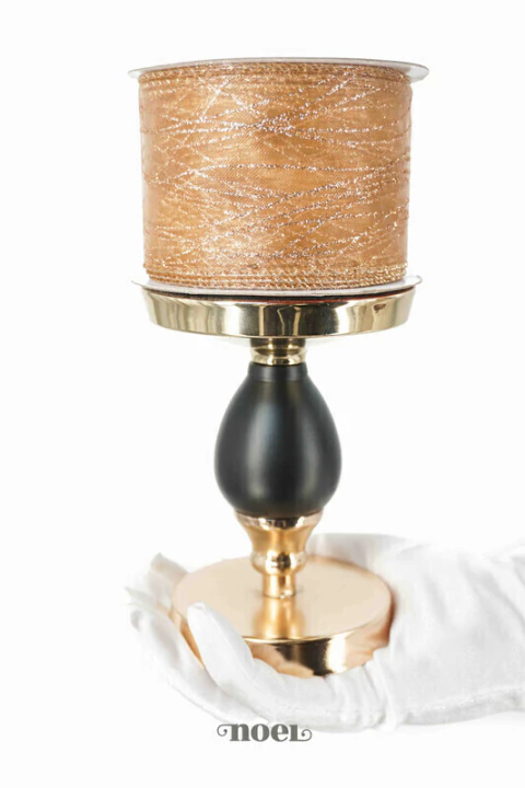 Fita Natal aramada organza c/ detalhes glitter cobre - 6,3cmx9,14m c/1