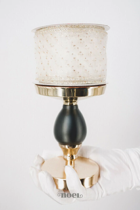 Fita Natal aramada organza poá nude/dourado - 6,3cmx9,14m c/1