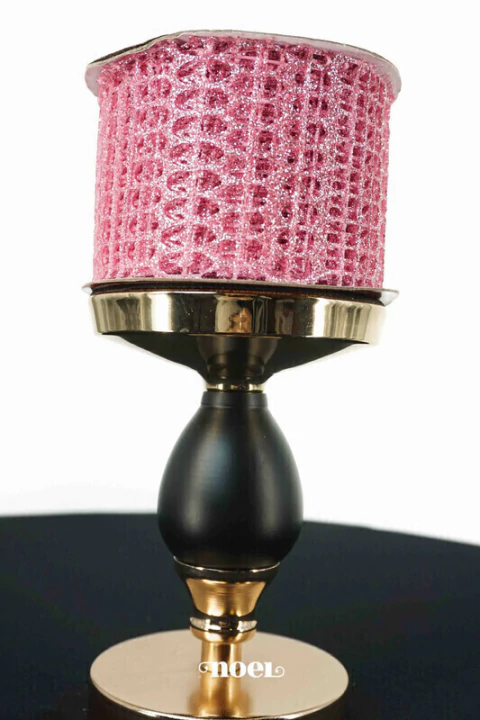 Fita poliéster vazada c/glitter rosa - 6,3cmx9,14m c/1