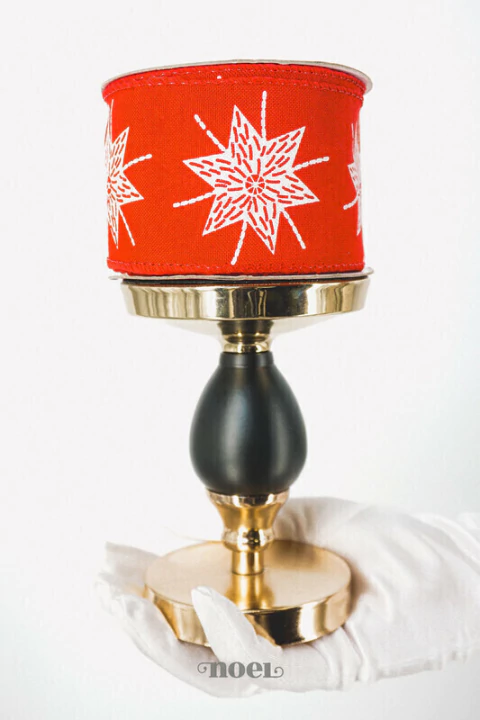 Fita Natal aramada poliéster c/estrelas vermelho/branco - 6,3cmx9,14m c/1