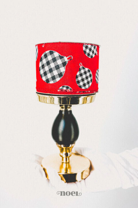 Fita aramada Nata poliéster c/ bolas xadrez vermelho/preto/branco - 6,3cmx9,14m c/1