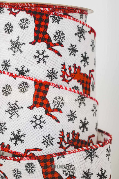 Fita Natal aramada renas xadrez branco/preto/vermelho - 6,3cmx9,14m c/1