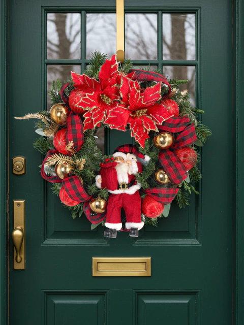 Guirlanda Decorada c/ Papai Noel Vermelho/Dourado - 60cm