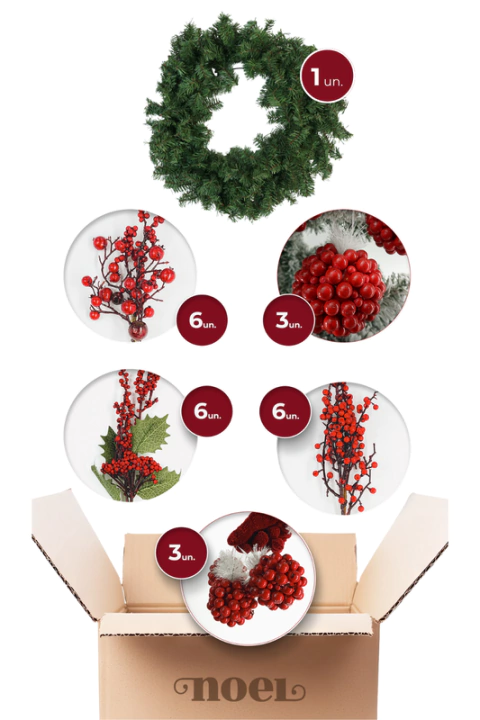 Kit Enfeites + Guirlanda Berries Vermelho - 60cm