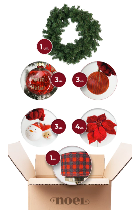 Kit Enfeites + Guirlanda Clássica Vermelha - 60cm