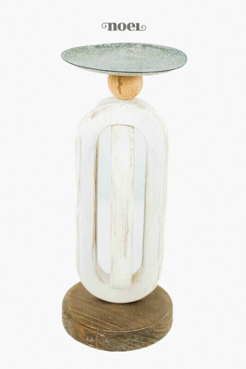 Castiçal madeira/metal branco/nude - 25cm c/1