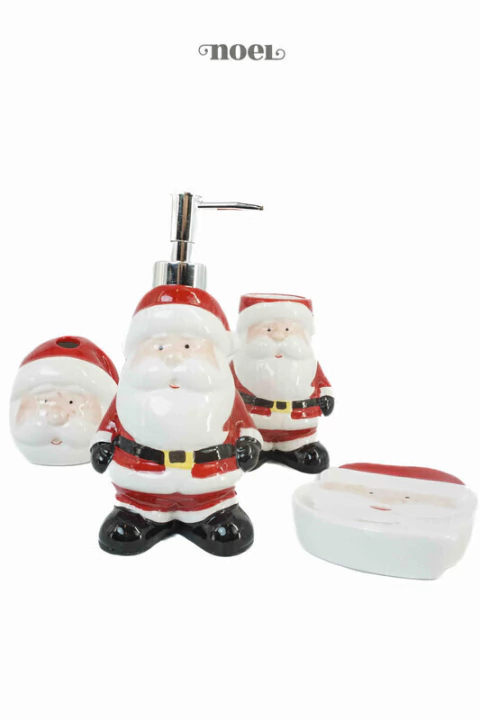 Kit Lavabo Natal Branco/Vermelho Porcelana c/4 pçs - 12cm