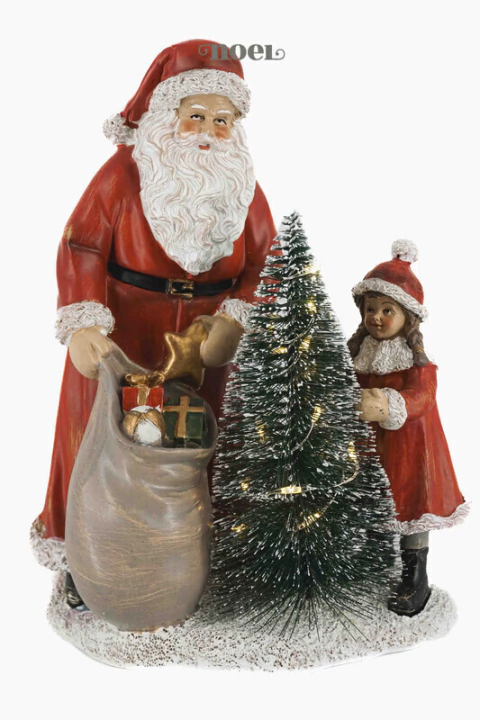 Cena Natalina Papai Noel/Criança/Árvore c/ Led - 20cm