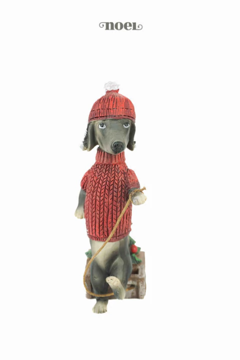 Cachorro Natal em Pé Dachshund Salsicha c/ Trenó Resina Preto/vermelho - 12cm