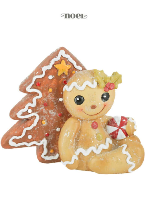 Boneco Gingerbread sentado resina marrom/nude - 12cm