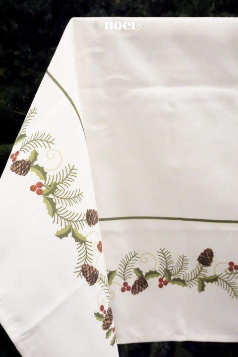 Toalha de Mesa Natal c/ Galhos/Pinhas Branco/Verde - 220cmx150cm - comprar online