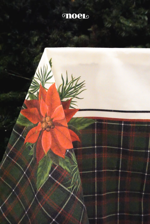 Toalha de Mesa Natal Xadrez/Flores Branco/Verde/Vermelho Retangular - 220cmx150cm - comprar online