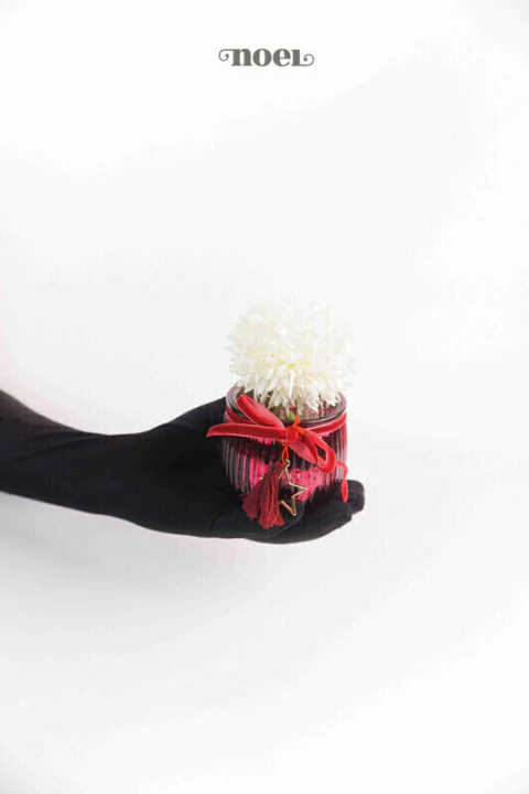 Vaso vidro texturizado c/ laço vermelho - 8cm c/1