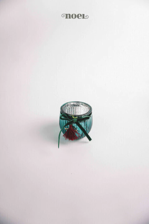 Vaso vidro texturizado c/ laço verde - 8cm c/1