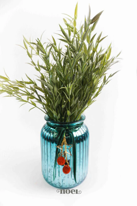 Vaso vidro texturizado c/ laço verde - 15cm c/1