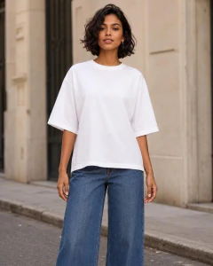 Camiseta de malha com costas de tricoline off white CORDOCE