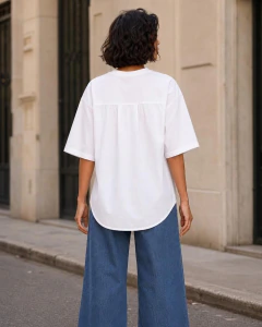 Camiseta de malha com costas de tricoline off white CORDOCE - comprar online