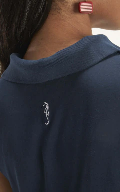 Vestido Polo Recortes Azul Marinho Cantão - Almabô