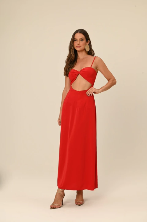 Vestido midi recortes rubi