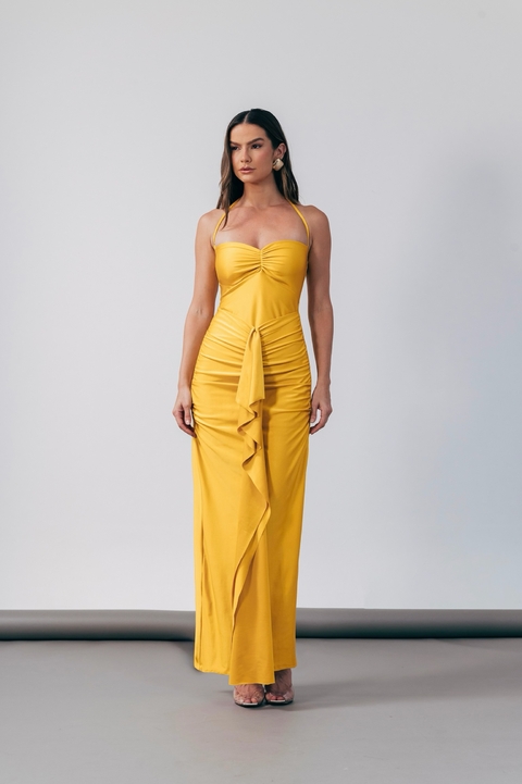 Vestido drapeado Thai amarelo dourado - comprar online