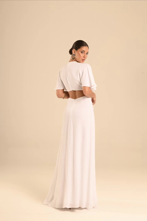 vestido longo off aviamento flor de maracujá