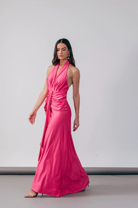 Vestido longo divino maravilhoso rosa brilhante