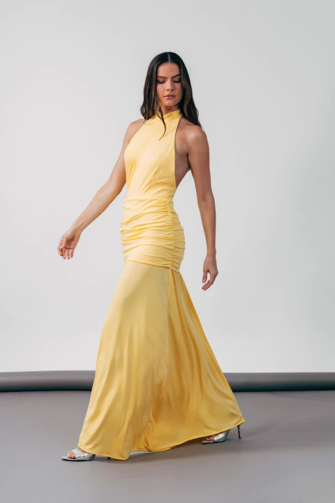 Vestido longo Mia Amarelo manteiga