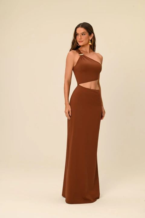 Vestido longo marrom recortes Cléo - comprar online