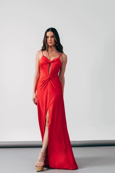 Vestido longo pérola negra vermelho - comprar online