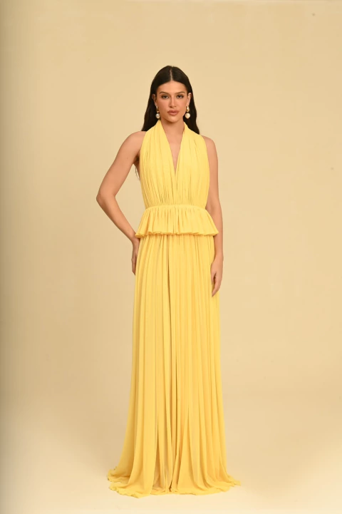 VESTIDO LONGO DRAPEADO AMARELO BUTTER - buy online